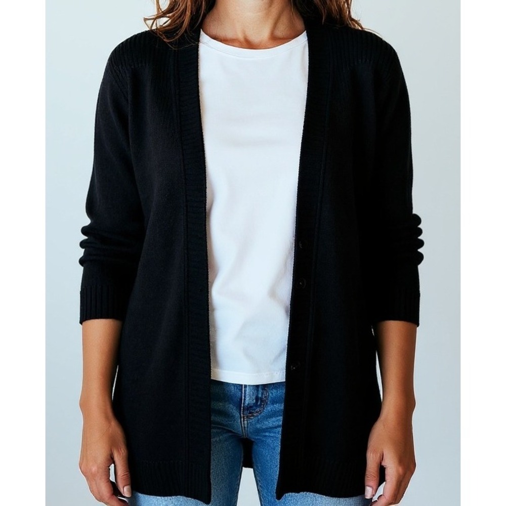 Talbots‎ Cardigan Sweater Womens XS Black Long Sleeve Open Front Knit